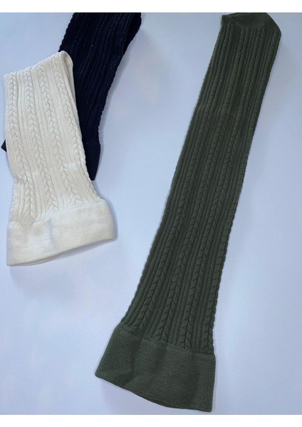 3^lü Knıt Kabartma Triko 200 Den Örgü Desenli Kışlık Renkli Dizaltı Pantolon Çorabı ( 3 Adet Çorap )