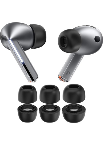 Galaxy Buds 3 Pro Için Yedek Kulaklık Uçları Aynı Boyutta 3 Çift Gürültü Yalıtımı Sağlayan Kulağa Oturan Şarj Kutusuna Uygun Yumuşak Silikonlu Buds 3 Pro Kulaklık Uç Seti (Siyah)