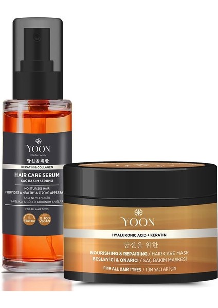 Yoon Durulanmayan Saç Bakım Serumu & Onarıcı Maske Seti – Keratin & Hyaluronik Asit, Vegan Saç Bakım Kompleksi modelleri