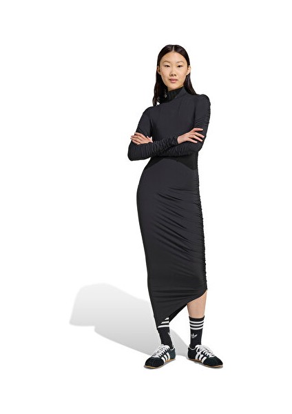 Ruched Maxi Kadın Günlük Elbise JW2806 Siyah