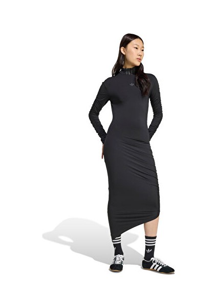 Ruched Maxi Kadın Günlük Elbise JW2806 Siyah modelleri