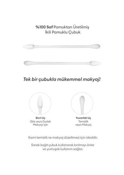 Mıssha Yumuşak Dokulu, Çift Taraflı Pamuklu Çubuk Dual Cotton Swabs 200 Adet