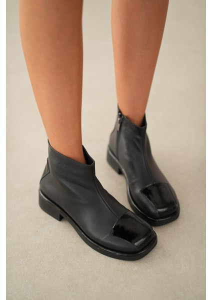 Aureine Hakiki Deri Yandan Fermuarlı Küt Burun Kadın Bot- Siyah fiyatları