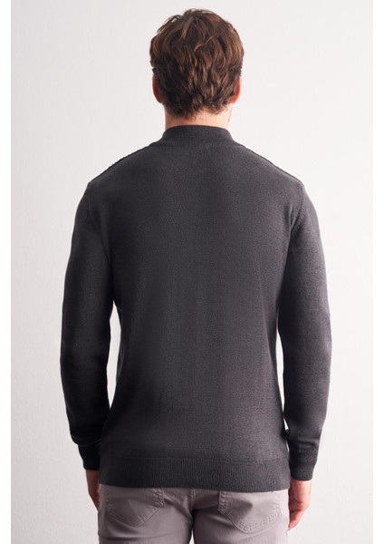 Koyu Antrasit Dik Yaka Uzun Kol Cepsiz Slim Fit Casual Pamuklu Triko Kazak 1012255108 indirimleri