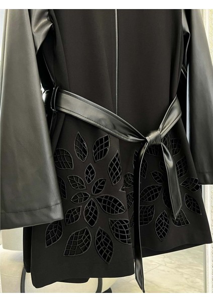 Hale Feuille Deri Detaylı Ceket - Siyah - 3 fırsatları