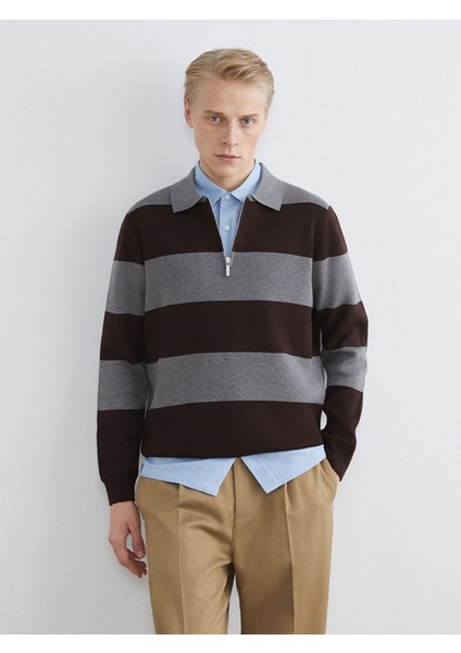 Yeni Sezon Polo Yaka Çizgili Erkek Triko Kazak