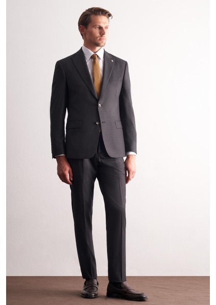 Antrasit Kırlangıç Yaka Kendinden Desenli Esnek Bel Slim Fit 6 Drop Takım Elbise 1001255167