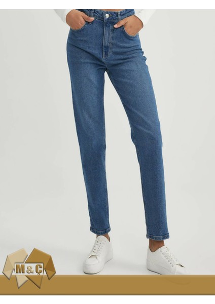Mom Fit Rahat Kesim Kadın Jean Pantolon Mavi Siyah Kot
