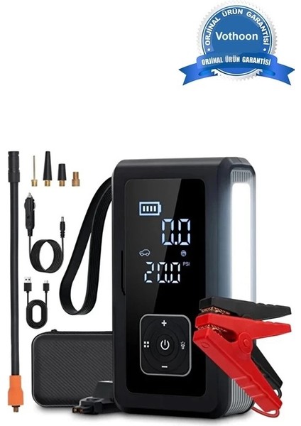 Multi Function Jump Starter Şarjlı Lastik Şişirme Pompası Akü Takviye Acil Durum LED Işık Powerbank