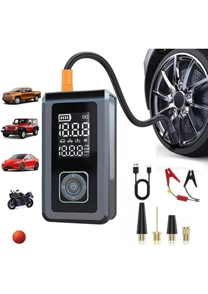 Multi Function Jump Starter Şarjlı Lastik Şişirme Pompası Akü Takviye Acil Durum LED Işık Powerbank fiyatları