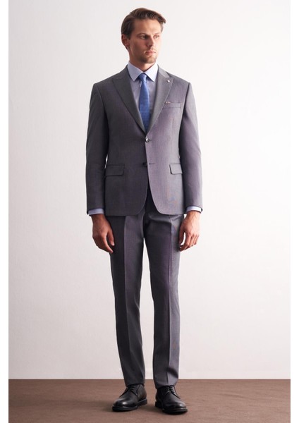 Füme Kırlangıç Yaka Kendinden Desenli Esnek Bel Slim Fit 6 Drop Takım Elbise 1001255168