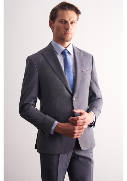 Füme Kırlangıç Yaka Kendinden Desenli Esnek Bel Slim Fit 6 Drop Takım Elbise 1001255168 modelleri