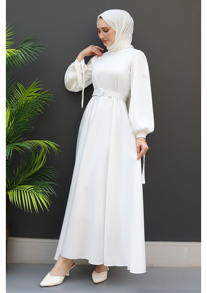 Saten Kemerli Elbise Beyaz fiyatları