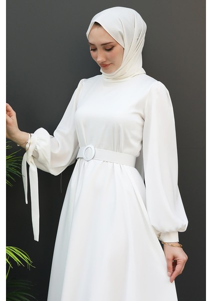 Saten Kemerli Elbise Beyaz indirimleri
