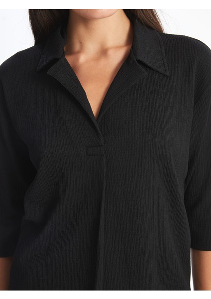 Yeni Sezon Gömlek Yaka Dokulu Oversize Kadın Bluz modelleri