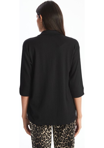 Yeni Sezon Gömlek Yaka Dokulu Oversize Kadın Bluz fırsatları