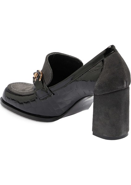 Siyah Hakiki Rugan Deri Kadın Topuklu Ayakkabı - K24S1AY67540-H44