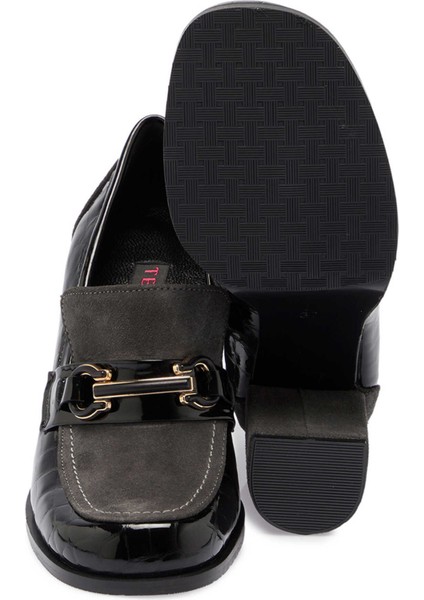 Siyah Hakiki Rugan Deri Kadın Topuklu Ayakkabı - K24S1AY67540-H44