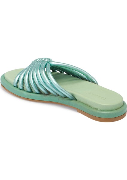 Yeşil Hakiki Deri Kadın Terlik - K24Y1TR67666-S1X