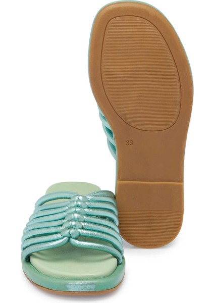 Yeşil Hakiki Deri Kadın Terlik - K24Y1TR67666-S1X