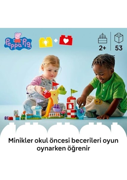 Peppa Pig Lunapark 10453-2 Yaş ve Üzeri Kız ve Erkek Çocuklar Için Dönme Dolap, Kaydırak, Meyve Suyu Barı ve Köpek ve Kedi Dahil 3 Figür Içeren Yaratıcı Oyuncak Yapım Seti (53 Parça) modelleri