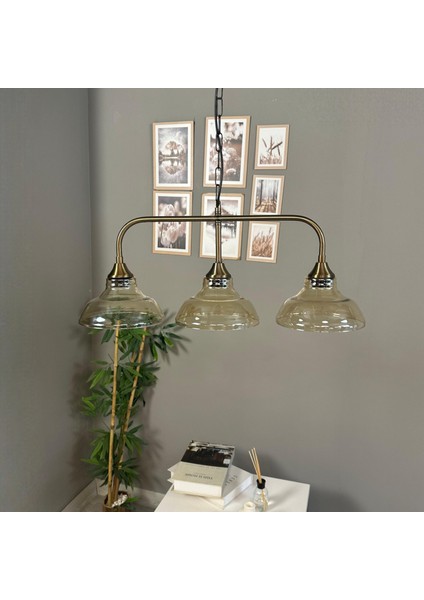 Üçlü Vishi Cam Bal Rengi Avize Candela Başlık Retro Sarkıt Lamba Restoran Salon Aydınlatma