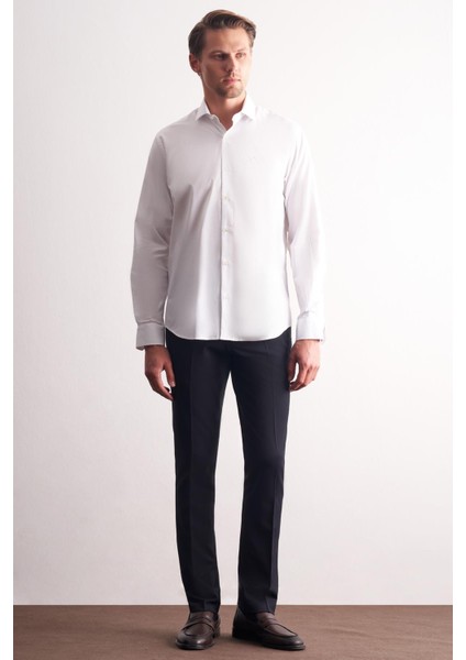 Beyaz Yarım Italyan Yaka Uzun Kol Premium Slim Fit Pamuklu Gömlek 1004255198 fiyatları