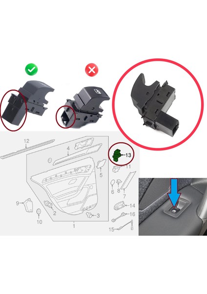 Vw Crafter 2 Golf 7 Passat B8 Polo 6 Octavia 4 Superb 3 Leon 3 Ibiza 5 Için Yolcu Kapı Cam Düğmesi fırsatları