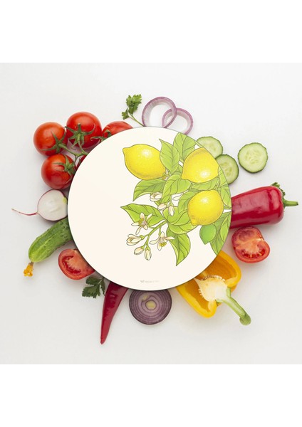 Cam Kesme Tahtası ve Sunumluk Yuvarlak Vintage Lemon 30X30 cm modelleri