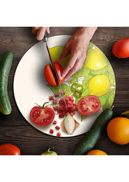 Cam Kesme Tahtası ve Sunumluk Yuvarlak Vintage Lemon 30X30 cm fırsatları