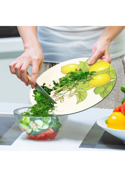 Cam Kesme Tahtası ve Sunumluk Yuvarlak Vintage Lemon 30X30 cm indirimleri