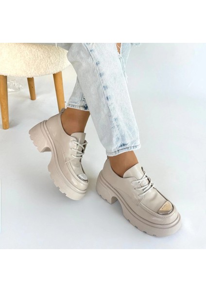 Sptrns Kiya Bej Rugan Dolgu Topuk Oxford Ayakkabı (Numara: 36) fırsatları