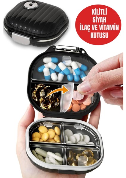 Siyah 7 Bölmeli Hap Kutusu – Sızdırmaz Vitamin ve Ilaç Düzenleyici, Ceplik Seyahat Kabı Mini