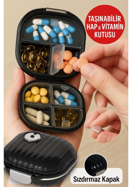 Siyah 7 Bölmeli Hap Kutusu – Sızdırmaz Vitamin ve Ilaç Düzenleyici, Ceplik Seyahat Kabı Mini modelleri