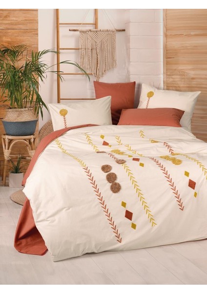 Puff Nakışlı Ranforce Çift Kişilik Nev Takımı Amaris Kiremit