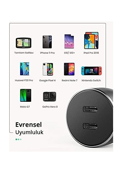 Çift Pd Type-C Çıkışlı 50W Araç Çakmaklık Şarj Cihazı modelleri