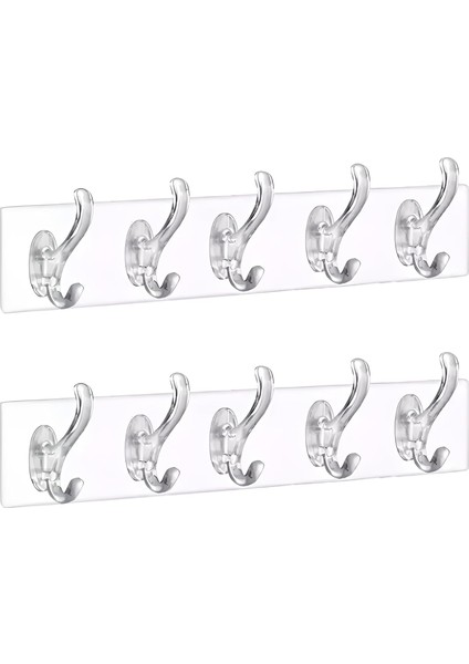 2 Adet Şeffaf Duvar Askısı 5'li Iz Bırakmayan Güçlü Yapışkanlı Askı Kapı Arkası Mutfak Düzenleyici Kanca Askılık