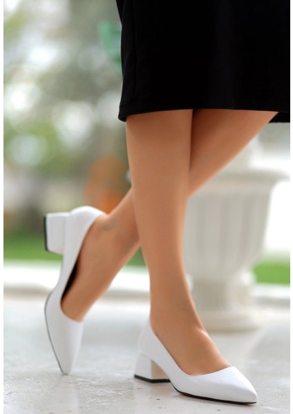 Yzlal Desniy Beyaz Cilt Topuklu Ayakkabı (Numara: 37)