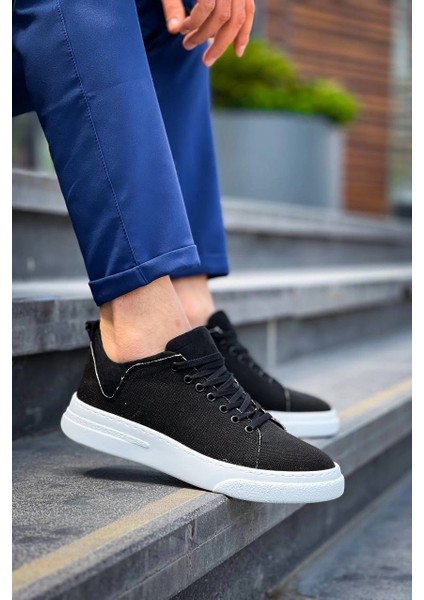 Yzlal KB-X204 Kuback Siyah Keten Beyaz Yüksek Taban Günlük Erkek Spor Ayakkabı (Numara: 42)