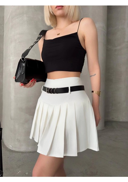 Sptrns Kemerli Piliseli Şort Etek Beyaz S25305 (Beden: Xl) modelleri
