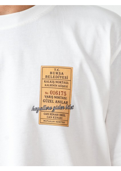 Unisex Erkek/kadın Oversize Bisiklet Yaka %100 Pamuk Baskılı Bilet T-Shirt indirimleri