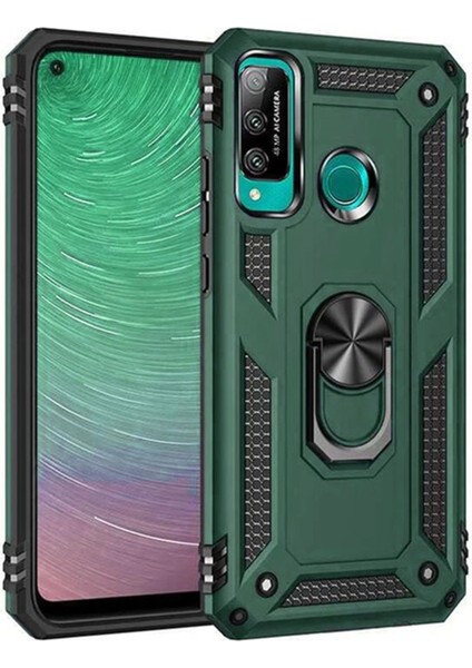 Huawei P40 Lite E Kılıf Sofya Yüzüklü Silikon Kapak - Yeşil