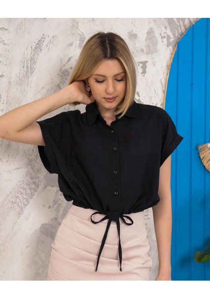 Sptrns Sıfır Kollu Bağlamalı Crop Gömlek Siyah S255359 (Beden: M) indirimleri