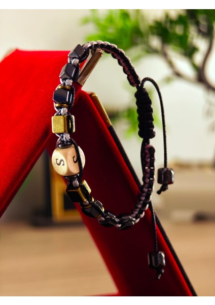 Makrome Örme Bileklik El Yapımı Kişiye Özel Harfli Bileklik Doğal Taş Hematit Bileklik