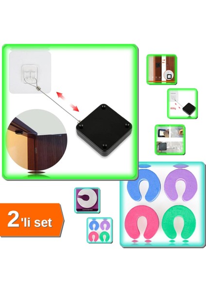 Otomatik Kapı Kapatma Aparatı + Yumuşak Kapı Durdurucu Sünger - 2li Set P1K7M3