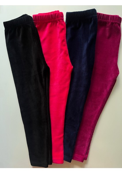 Kız Çocuk Fitilli Kadife %100 Pamuk Renkli 4'lü Takım Tayt Seti