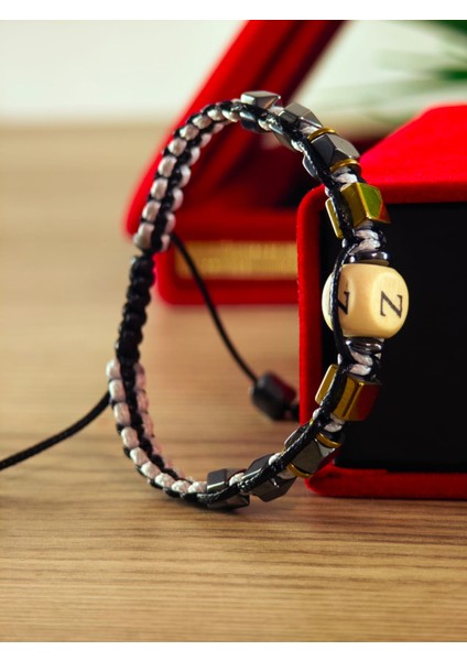 Makrome Örme Bileklik El Yapımı Kişiye Özel Harfli Bileklik Doğal Taş Hematit Bileklik