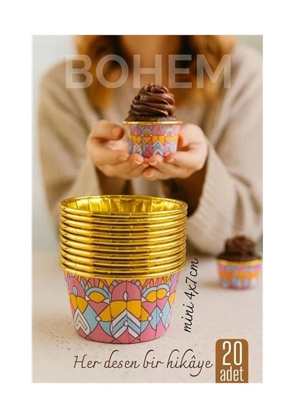 Bohem Yuvarlak Kek Kalıbı , Alüminyum Cupcake Muffin Kalıbı 20'li Paket