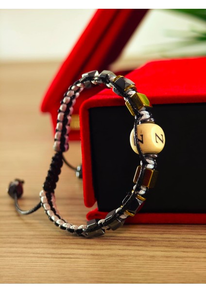 Makrome Örme Bileklik El Yapımı Kişiye Özel Harfli Bileklik Doğal Taş Hematit Bileklik indirimleri