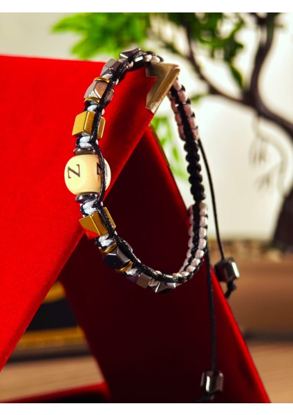 Makrome Örme Bileklik El Yapımı Kişiye Özel Harfli Bileklik Doğal Taş Hematit Bileklik